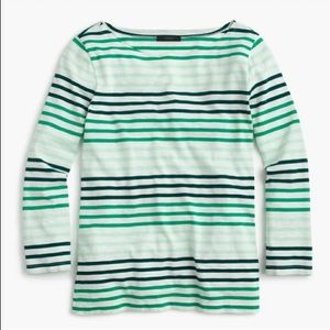 J. Crew Boatneck Top in Green Stripe - Medium